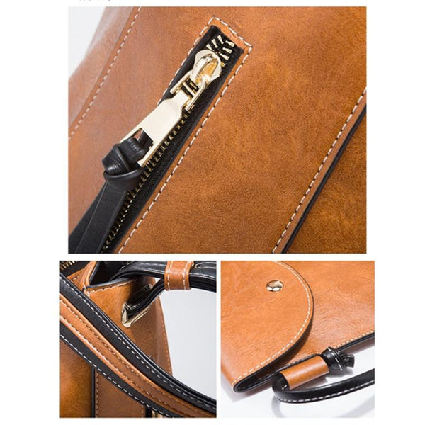 Large Capacity Diagonal Handbags 4 In 1 Colour Block Leather Bags Dark Grey Women's Bags & Handbags