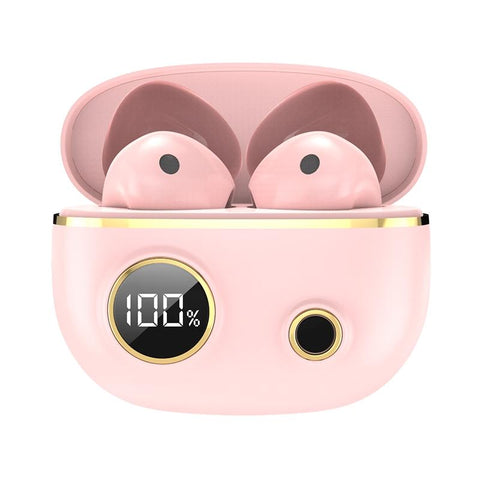 Waterproof 9D Stereo Bluetooth Earphones With Charging Case Pink Earbuds