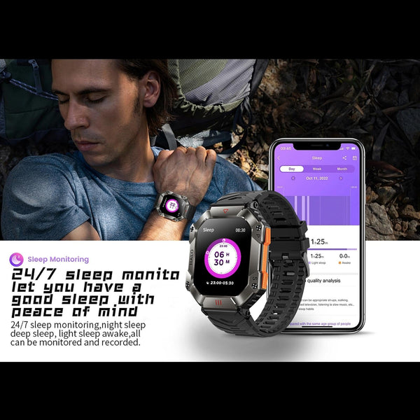 2.0" Bt5.1 Ip67 Sport Smartwatch With Call Sleep O2 Hr Bp Monitor Black + Orange Smart Watches