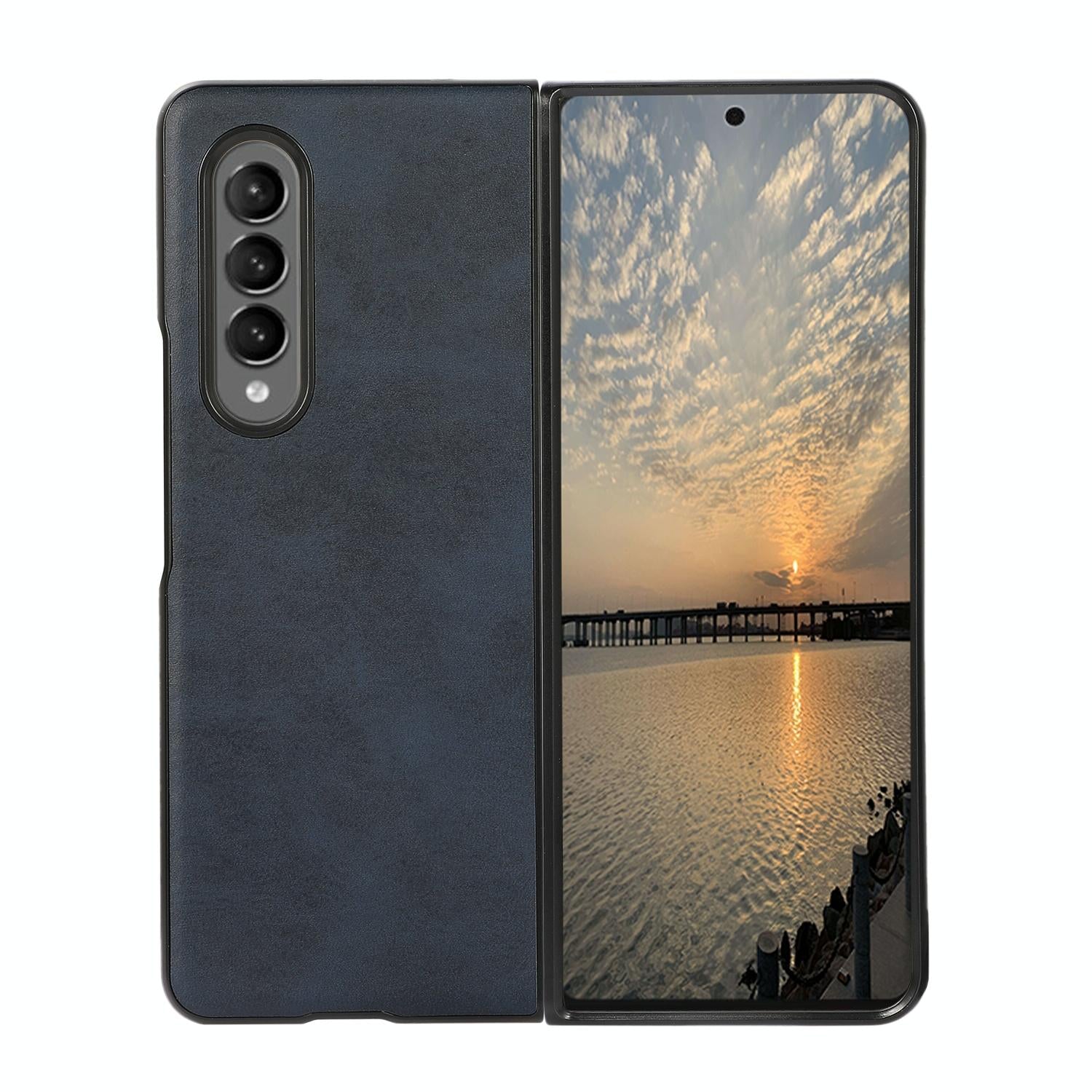 For Samsung Galaxy Z Fold4 5G Dual Tone Calf Texture Shockproof Case Blue Cases Covers & Skins