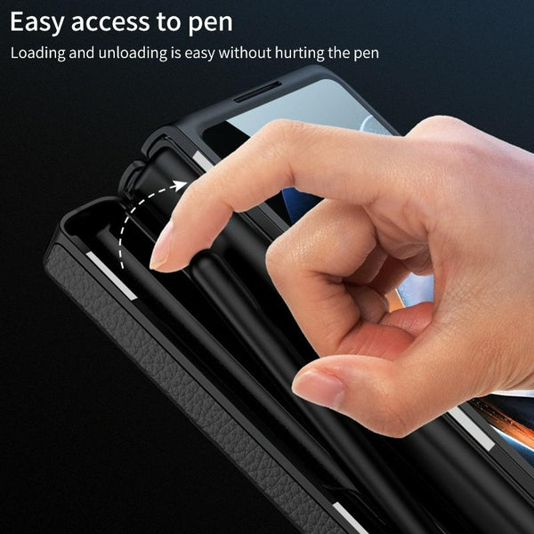 For Samsung Galaxy Z Fold4 5G Leather Phone Case With Foldable Hinge And Holder Green Other Mobile Accessories