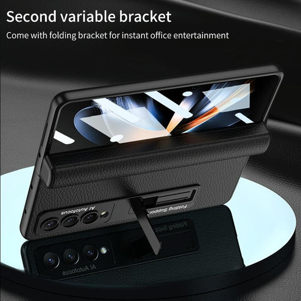 For Samsung Galaxy Z Fold4 5G Leather Phone Case With Foldable Hinge And Holder Green Other Mobile Accessories