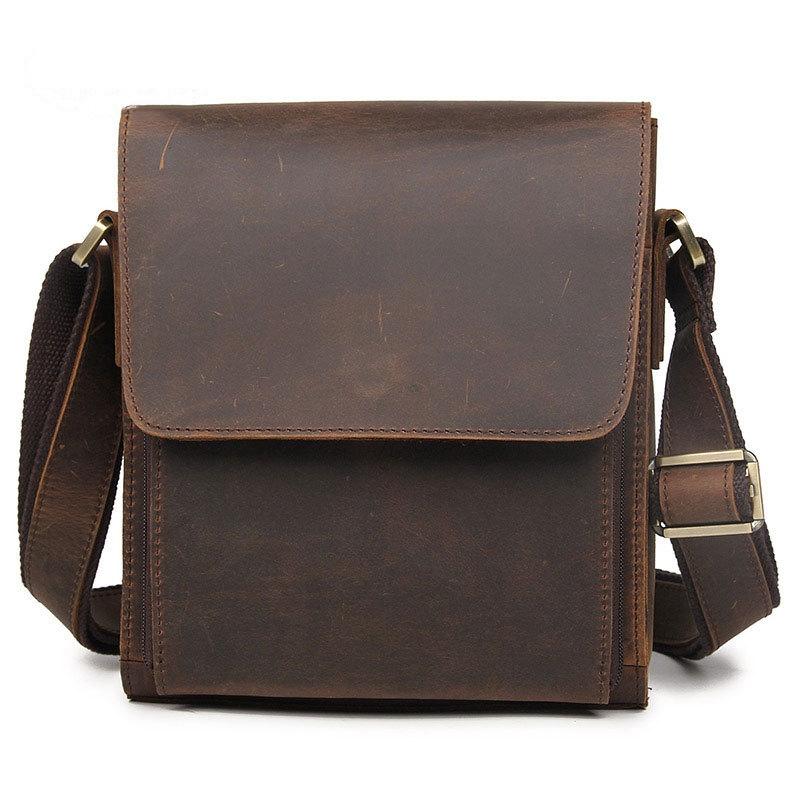 Rustic Leather Men Shoulder Bag Dark Brown Bags