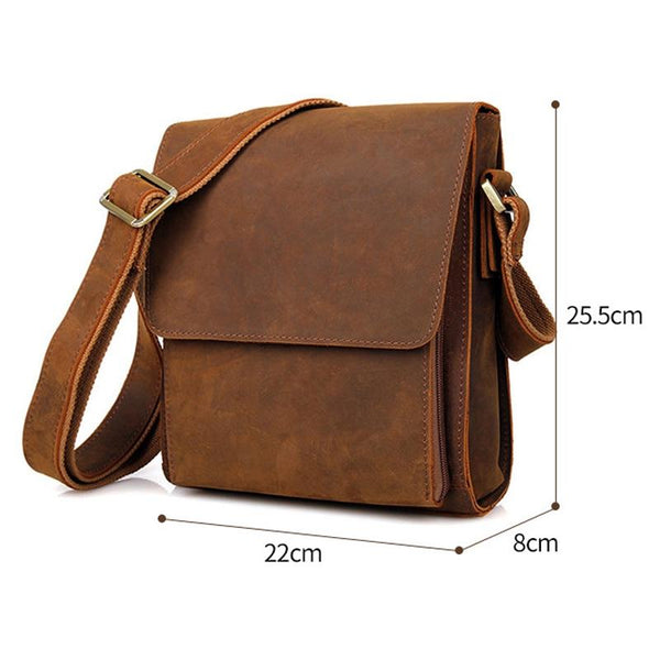 Rustic Leather Men Shoulder Bag Dark Brown Bags
