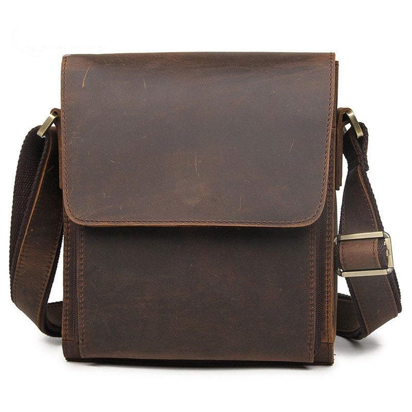 Rustic Leather Men Shoulder Bag Dark Brown Bags