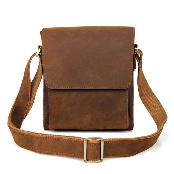 Rustic Leather Men Shoulder Bag Dark Brown Bags