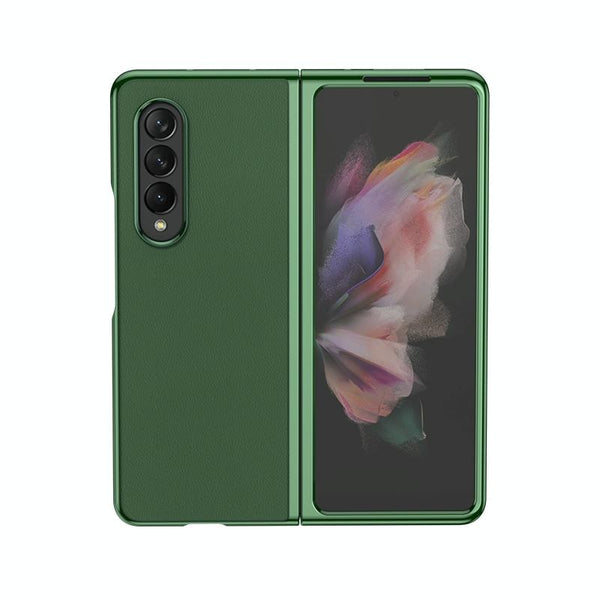 For Samsung Galaxy Z Fold4 5G Leather Folding Phone Case Electroplated Finish Army Green Cases Covers & Skins