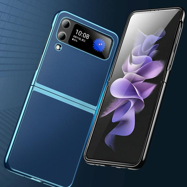 For Samsung Galaxy Z Fold4 5G Leather Folding Phone Case Electroplated Finish Army Green Cases Covers & Skins