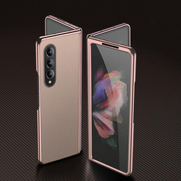 For Samsung Galaxy Z Fold4 5G Leather Folding Phone Case Electroplated Finish Army Green Cases Covers & Skins