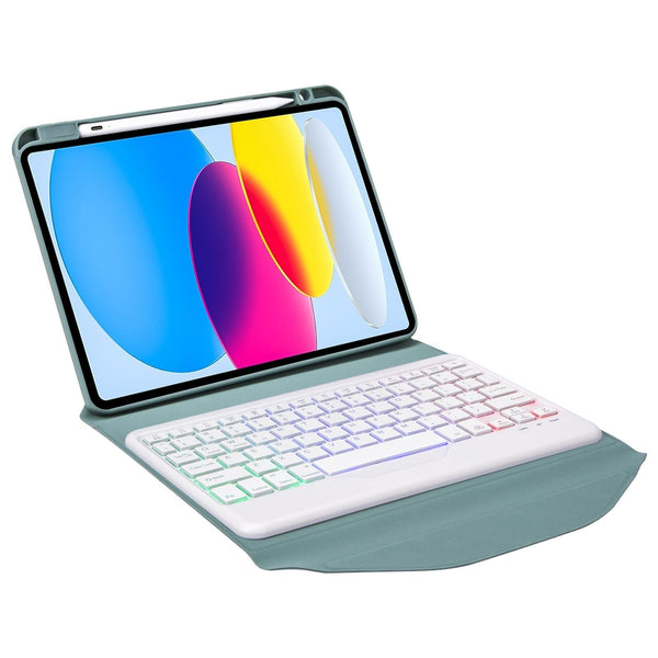 Bluetooth Keyboard Leather Tablet Case With Pen Slot And Backlight Green Keyboards