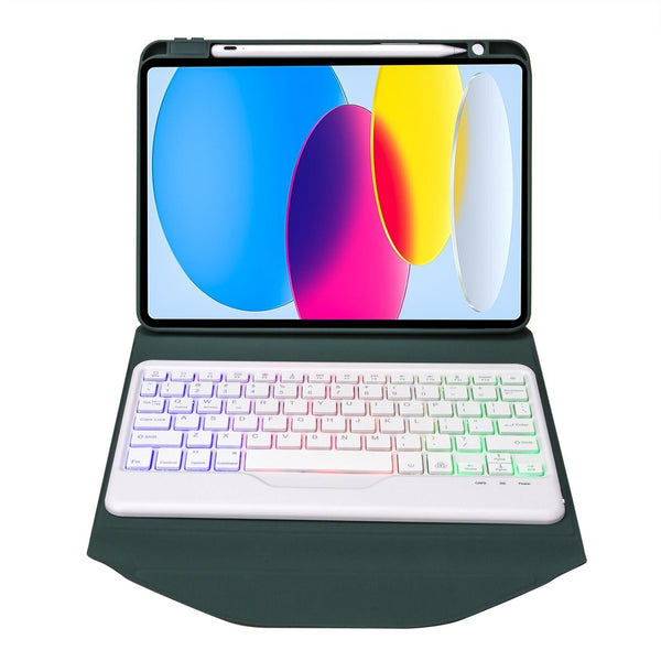 Bluetooth Keyboard Leather Tablet Case With Pen Slot And Backlight Green Keyboards