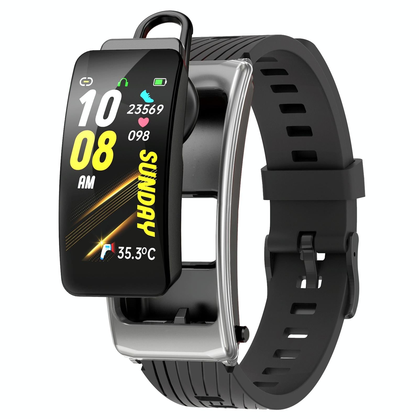 1.14" Silicone Band Waterproof Smart Watch Detachable Earphone Bluetooth Call Black Silver Smart Watches