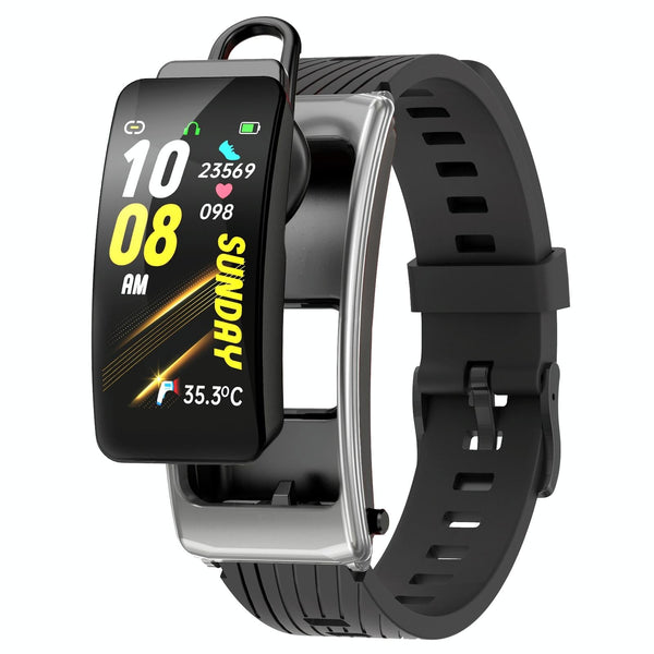 1.14" Silicone Band Waterproof Smart Watch Detachable Earphone Bluetooth Call Black Silver Smart Watches