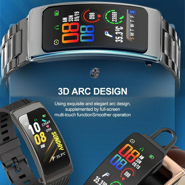 1.14" Silicone Band Waterproof Smart Watch Detachable Earphone Bluetooth Call Black Silver Smart Watches