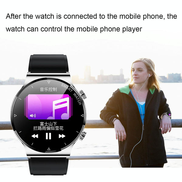 1.32 Inch Heart Rate Sleep Monitoring Smart Watch Black Leather Smart Watches