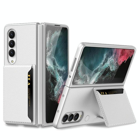 For Samsung Galaxy Z Fold4 5G Leather Case With Card Slots Ultra Thin Silver Cases Covers & Skins
