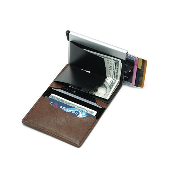Anti Magnetic Rfid Leather Metal Wallet Universal Fit Coffee Wallets