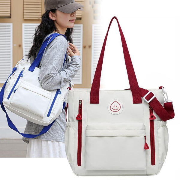Versatile Contrast Shoulder Bag For Students White Blue Women's Bags & Handbags