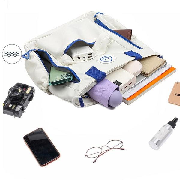 Versatile Contrast Shoulder Bag For Students White Blue Women's Bags & Handbags