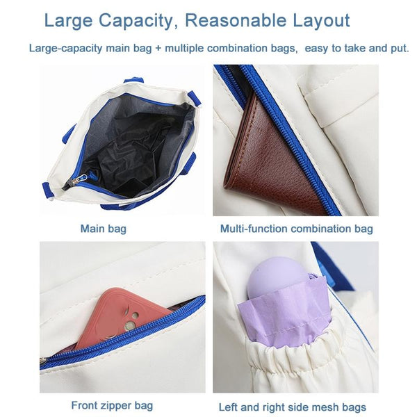 Versatile Contrast Shoulder Bag For Students White Blue Women's Bags & Handbags