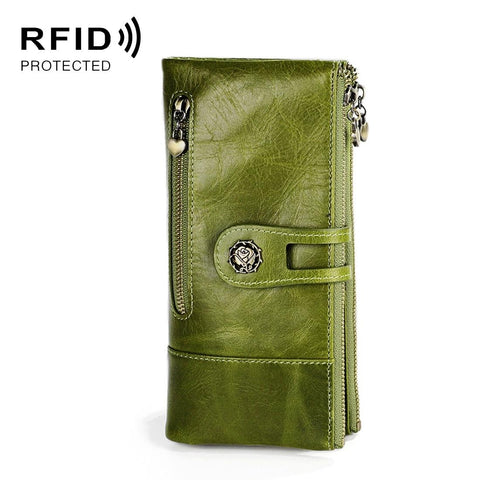 Rfid Leather Wallet With Card Slots For Women Green Wallets