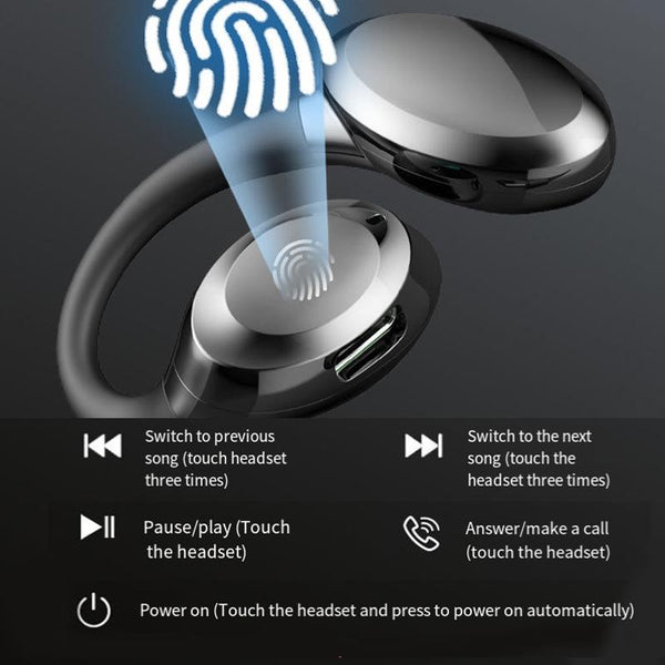 Waterproof Touch Control Wireless Earphones With Hook For Sports White Earbuds