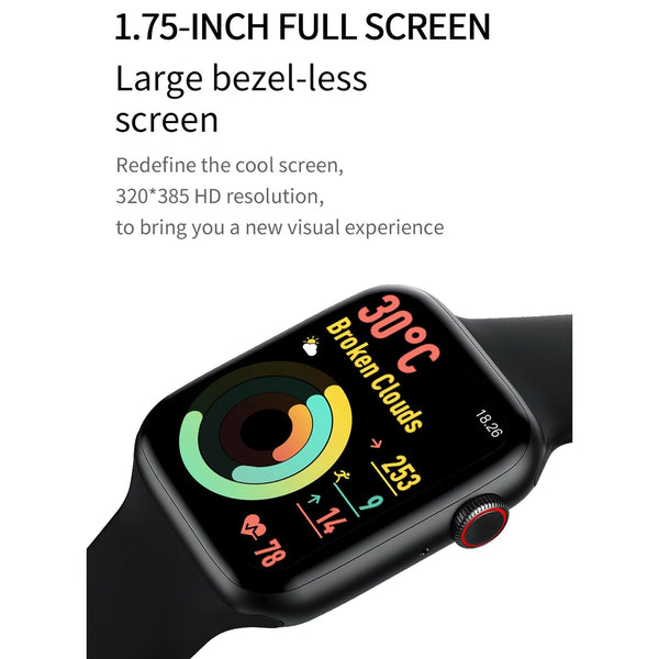 1.75 Inch Full Screen Ip67 Waterproof Smartwatch With Sleep Heart Rate & Bt Call Black Smart Watches