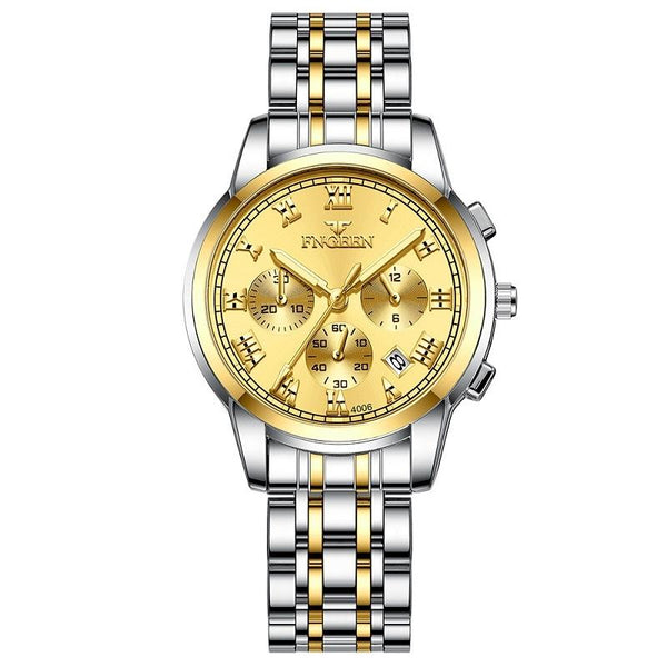 Stylish Women Quartz Watch With Luminous Display And Date Gold Golden Surface Watches