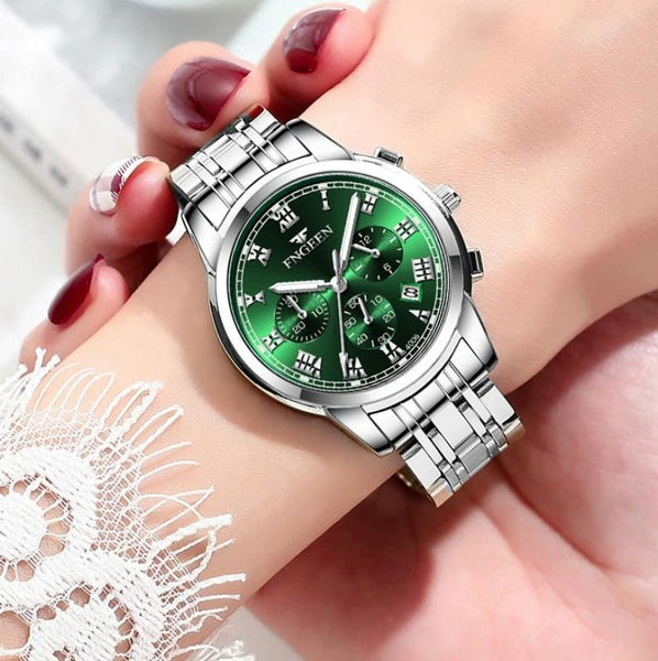 Stylish Women Quartz Watch With Luminous Display And Date Gold Golden Surface Watches