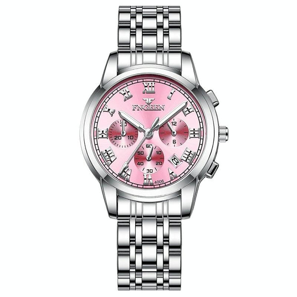 Stylish Women Quartz Watch With Luminous Display And Date Gold Golden Surface Watches