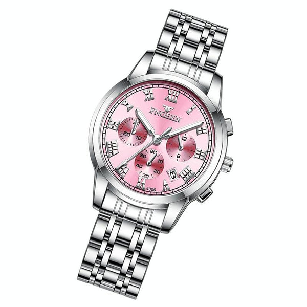 Stylish Women Quartz Watch With Luminous Display And Date Gold Golden Surface Watches