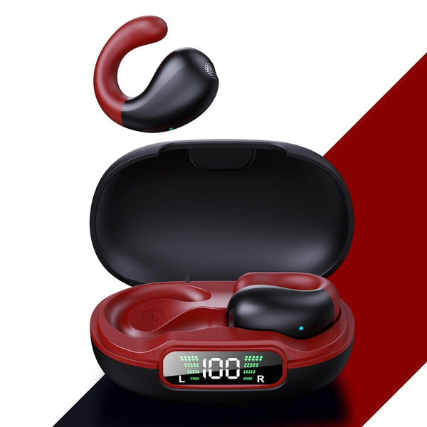 Wireless Bluetooth Earphone With Charging Case Clip On Black Red Earbuds