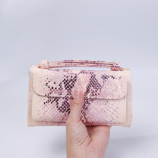 Snake Sequins Print Wrist Bag Multifunctional Chain One Shoulder Diagonal Wallet Pink Wallets
