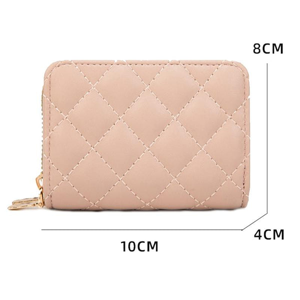 Parallel Double Layer Zipper Wallet Multi Card Slot Large Capacity Rhombus Design Pink Wallets