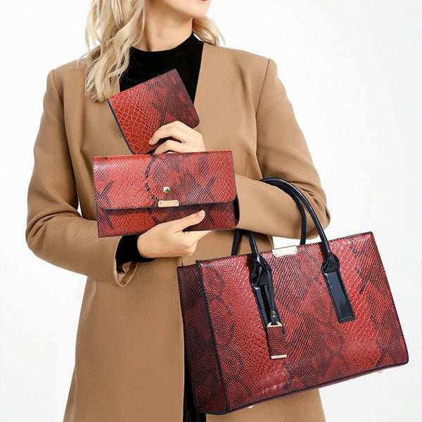 Stylish 3 In 1 Snakeskin Diagonal Handbag Fashionable And Versatile Brown Women's Bags & Handbags