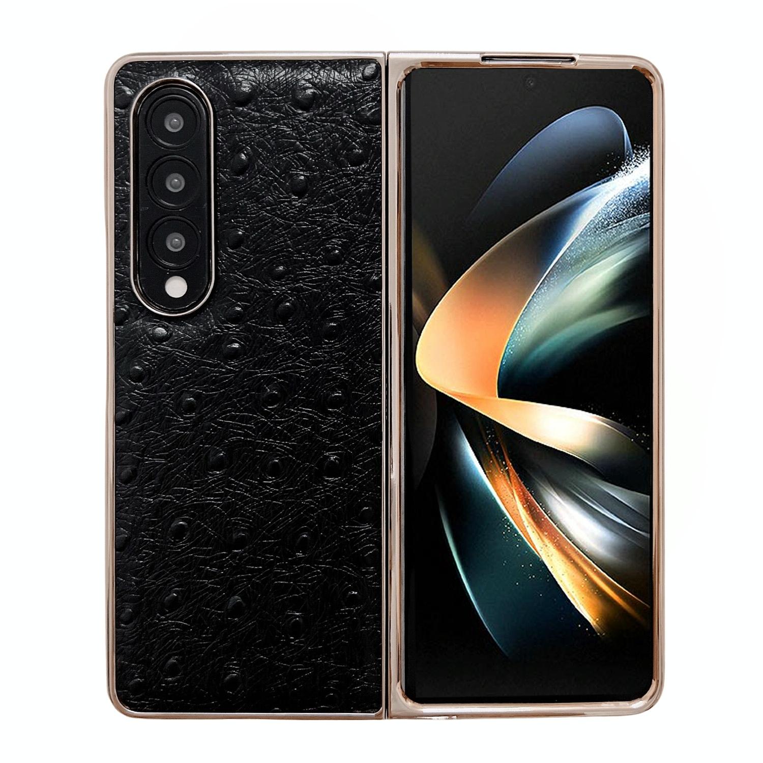For Samsung Galaxy Z Fold4 5G Ostrich Leather Phone Case Black Cases Covers & Skins