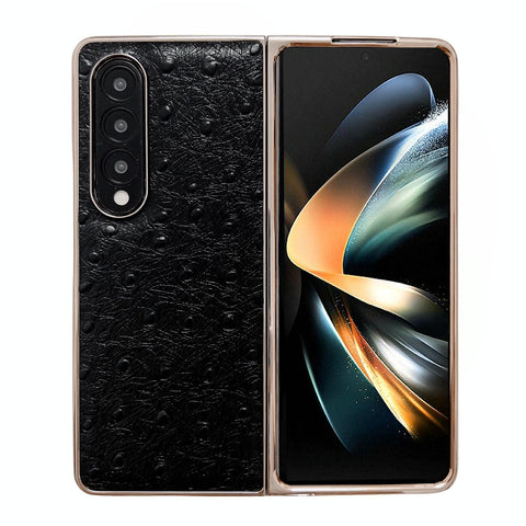 For Samsung Galaxy Z Fold4 5G Ostrich Leather Phone Case Black Cases Covers & Skins