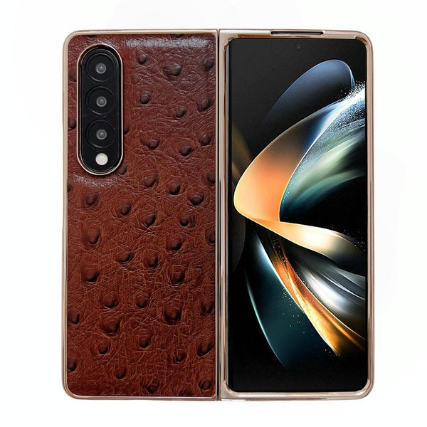 For Samsung Galaxy Z Fold4 5G Ostrich Leather Phone Case Black Cases Covers & Skins
