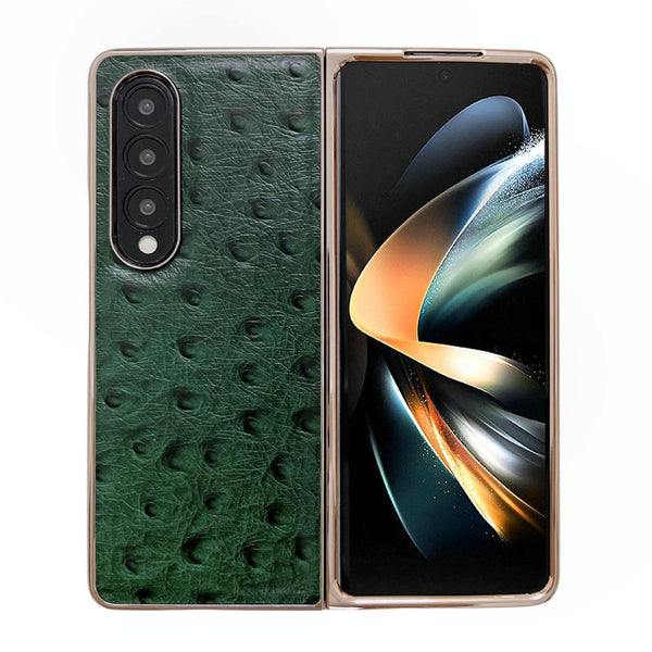 For Samsung Galaxy Z Fold4 5G Ostrich Leather Phone Case Black Cases Covers & Skins