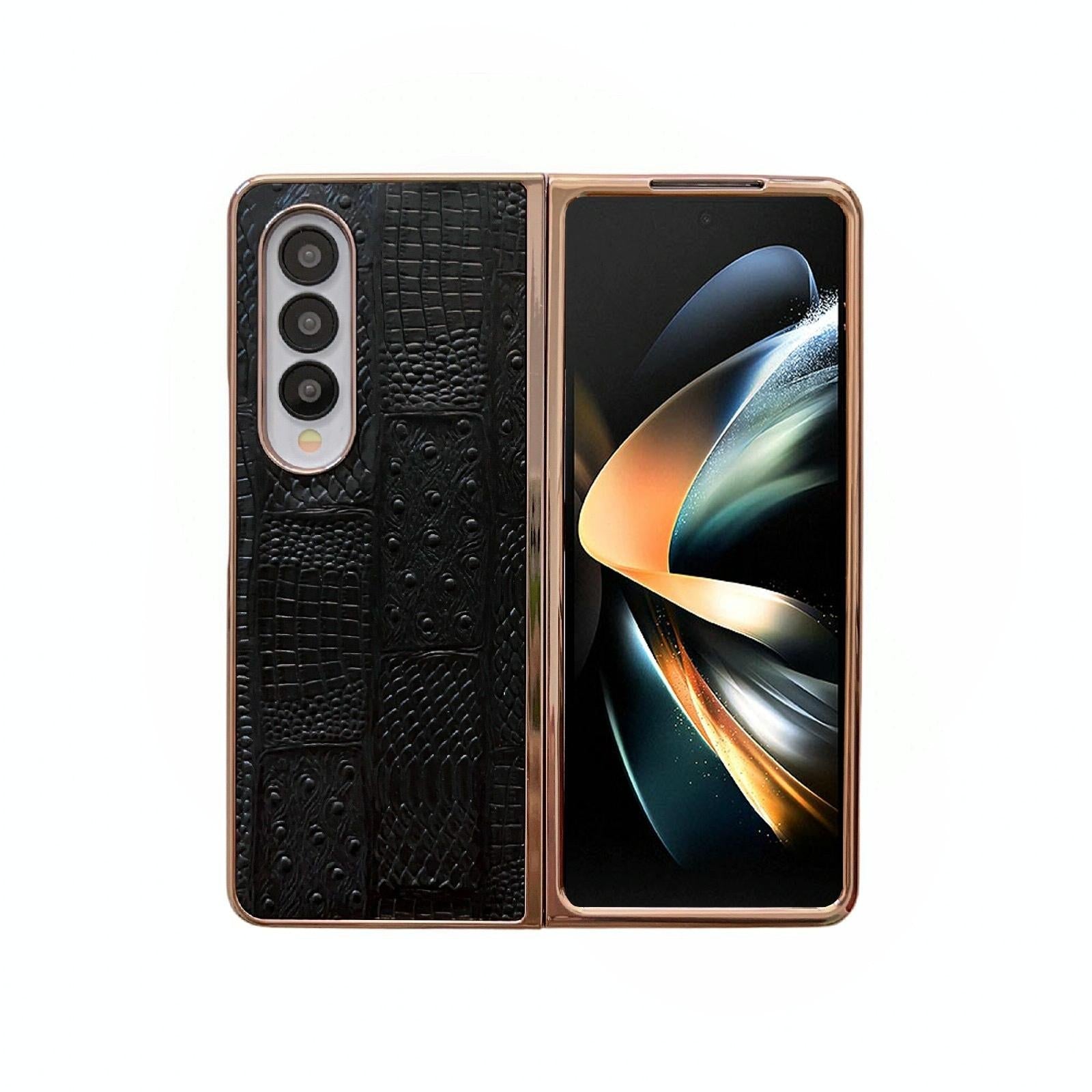 For Samsung Galaxy Z Fold4 5G Leather Mahjong Phone Case Electroplated Black Cases Covers & Skins