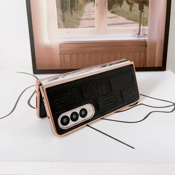 For Samsung Galaxy Z Fold4 5G Leather Mahjong Phone Case Electroplated Black Cases Covers & Skins