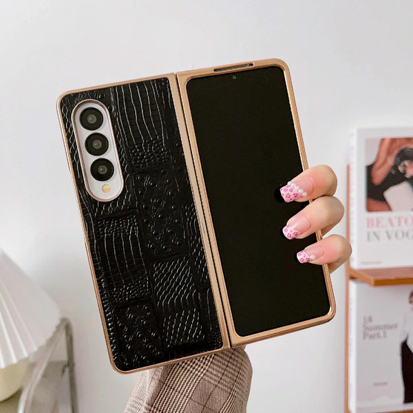 For Samsung Galaxy Z Fold4 5G Leather Mahjong Phone Case Electroplated Black Cases Covers & Skins