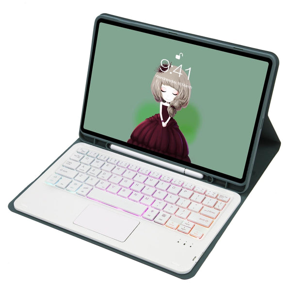 Bluetooth Keyboard Leather Tablet Case For Ipad 10.2 / 10.5 Air 2019 With Touch Pad & Backlight Dark Green Keyboards