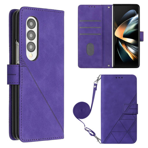 Embossed Leather Flip Crossbody Phone Case 3D Design For Samsung Galaxy Z Fold4 5G Purple Other Mobile Accessories