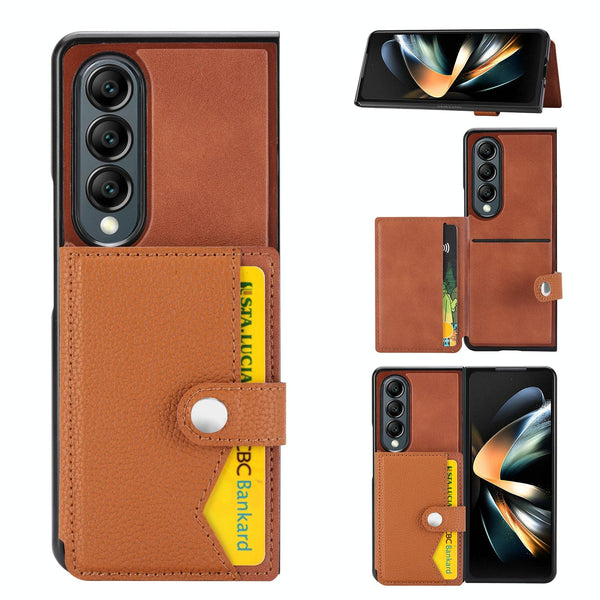 For Samsung Galaxy Z Fold4 5G Samsung Galaxy Z Fold4 Litchi Pattern Single Button Card Holder Phone Case Brown Cases Covers & Skins