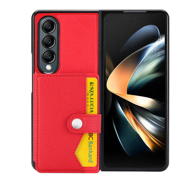 For Samsung Galaxy Z Fold4 5G Samsung Galaxy Z Fold4 Litchi Pattern Single Button Card Holder Phone Case Brown Cases Covers & Skins