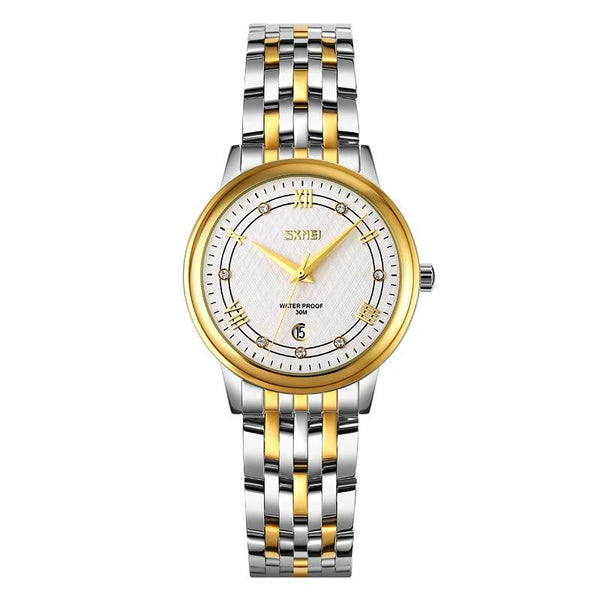 Waterproof Quartz Watch With Stainless Steel Buckle Strap For Women Silver Shell Black Surface Watches
