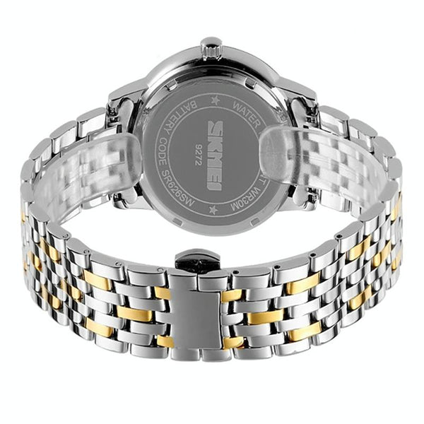 Waterproof Quartz Watch With Stainless Steel Buckle Strap For Women Silver Shell Black Surface Watches