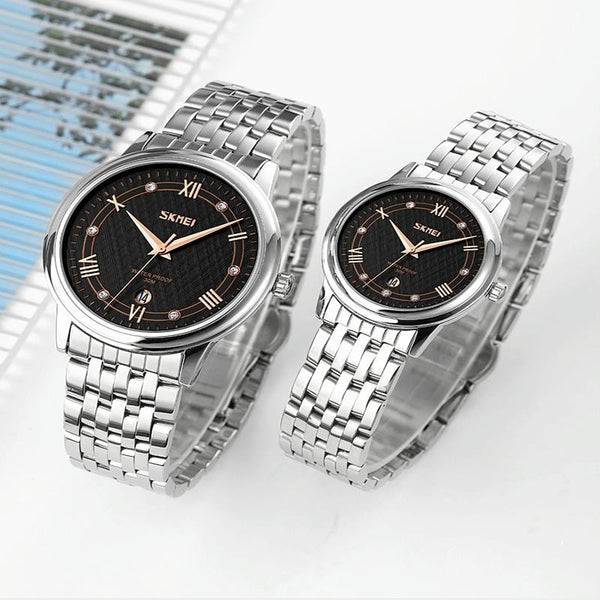Waterproof Quartz Watch With Stainless Steel Buckle Strap For Women Silver Shell Black Surface Watches