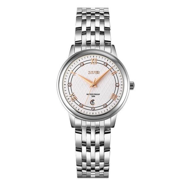 Waterproof Quartz Watch With Stainless Steel Buckle Strap For Women Silver Shell Black Surface Watches